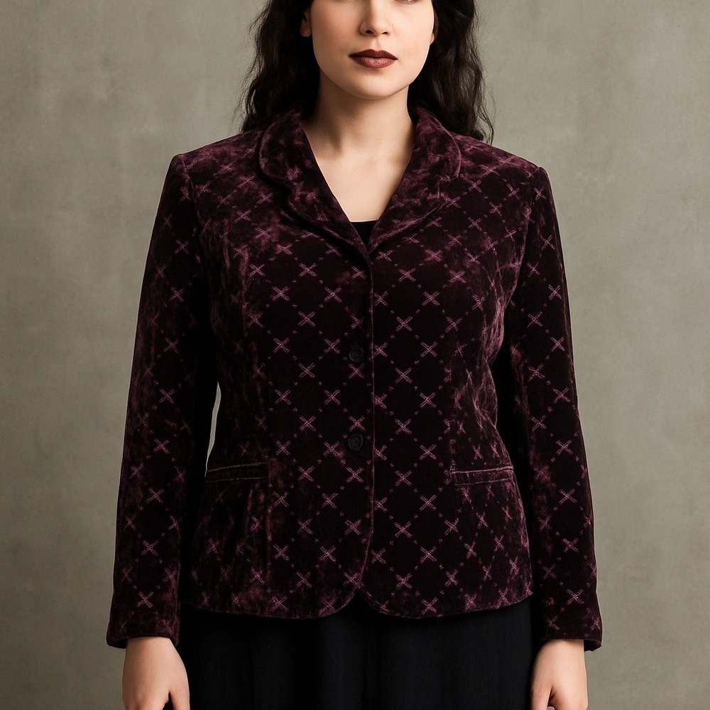 Y2K Laura Ashley Purple Velvet Burnout Floral Jacket Coat Womens 12 Silk Blend